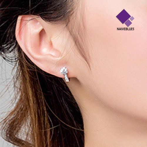 Anting Stud Berlian Imitasi Lapis Perak Warna Putih Untuk Wanita