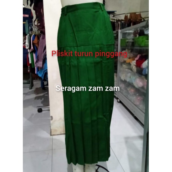 rok panjang pliskit turun pinggang,seragam SD SMP mi Mts seragam sekolah SD SMP seragam madrasah-T.pinggang plishijau
