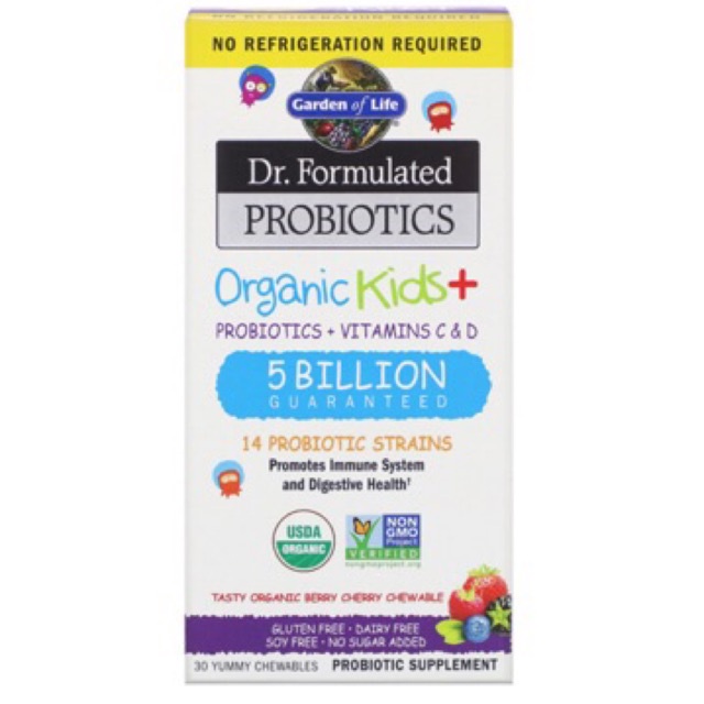 Garden of Life Dr.Formulated Probiotics - Organic Kids+Probiotics, Vitamin C &amp; D, 30 chewables