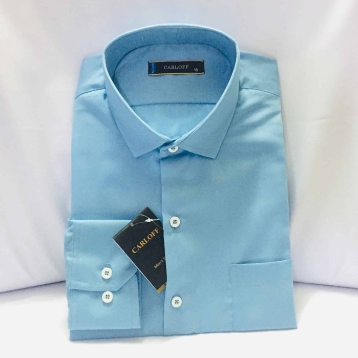 CARLOFF Pakaian Pria Hem Baju Kemeja Panjang Polos Biru Muda 3843P