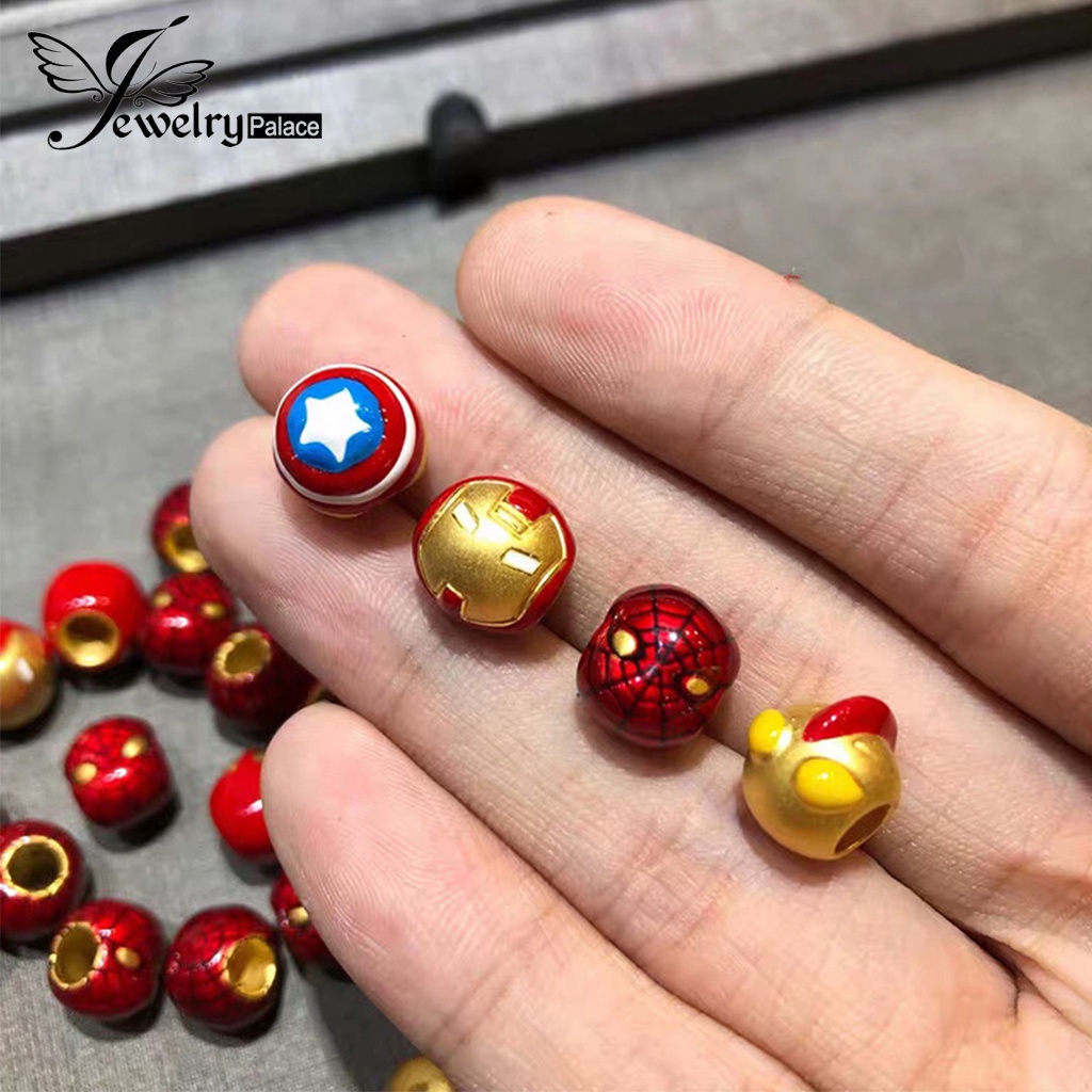 DIY Gelang Liontin Placer Berlapis Emas 3D Emas Manik-manik Transfer Pahlawan Marvel manusia Besi