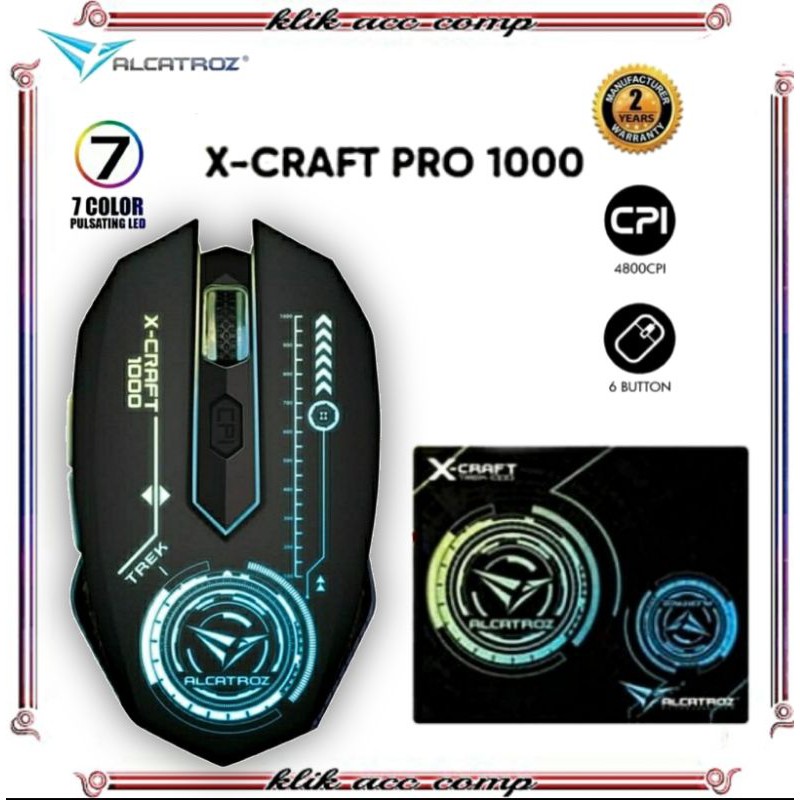 Mouse Gaming Alcatroz Xcraft Pro TREK 1000 Plus Mousepad