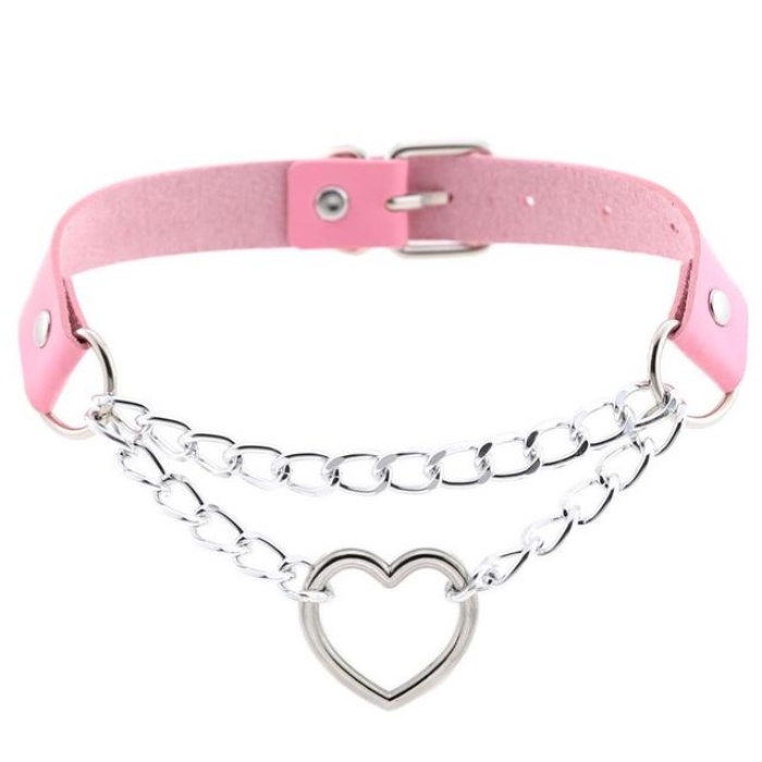 Kalung Choker Bahan Kulit PU Dengan Liontin Rumbai Warna Pink Gaya Punk Gothic Untuk Pria Dan Wanita