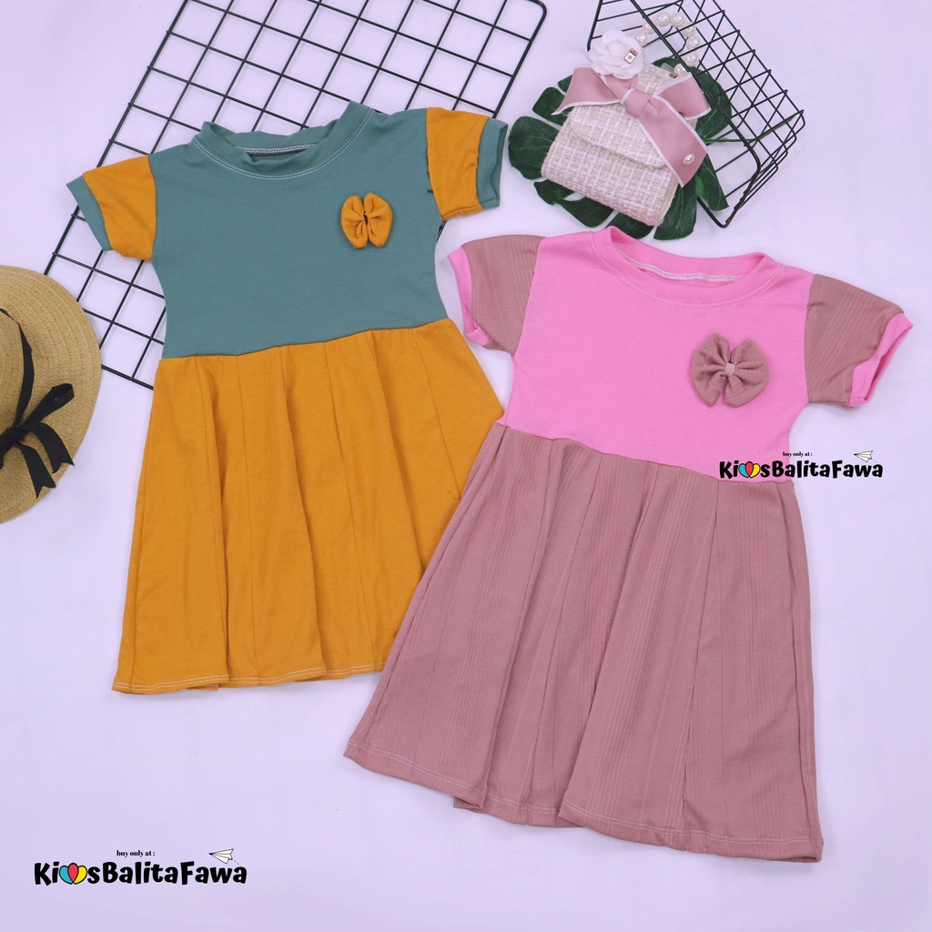 Dress Karin uk 2-3 Tahun / Balita Anak Perempuan Dres Lengan Motif Pesta Kaos Baju Gaun Pesta Murah