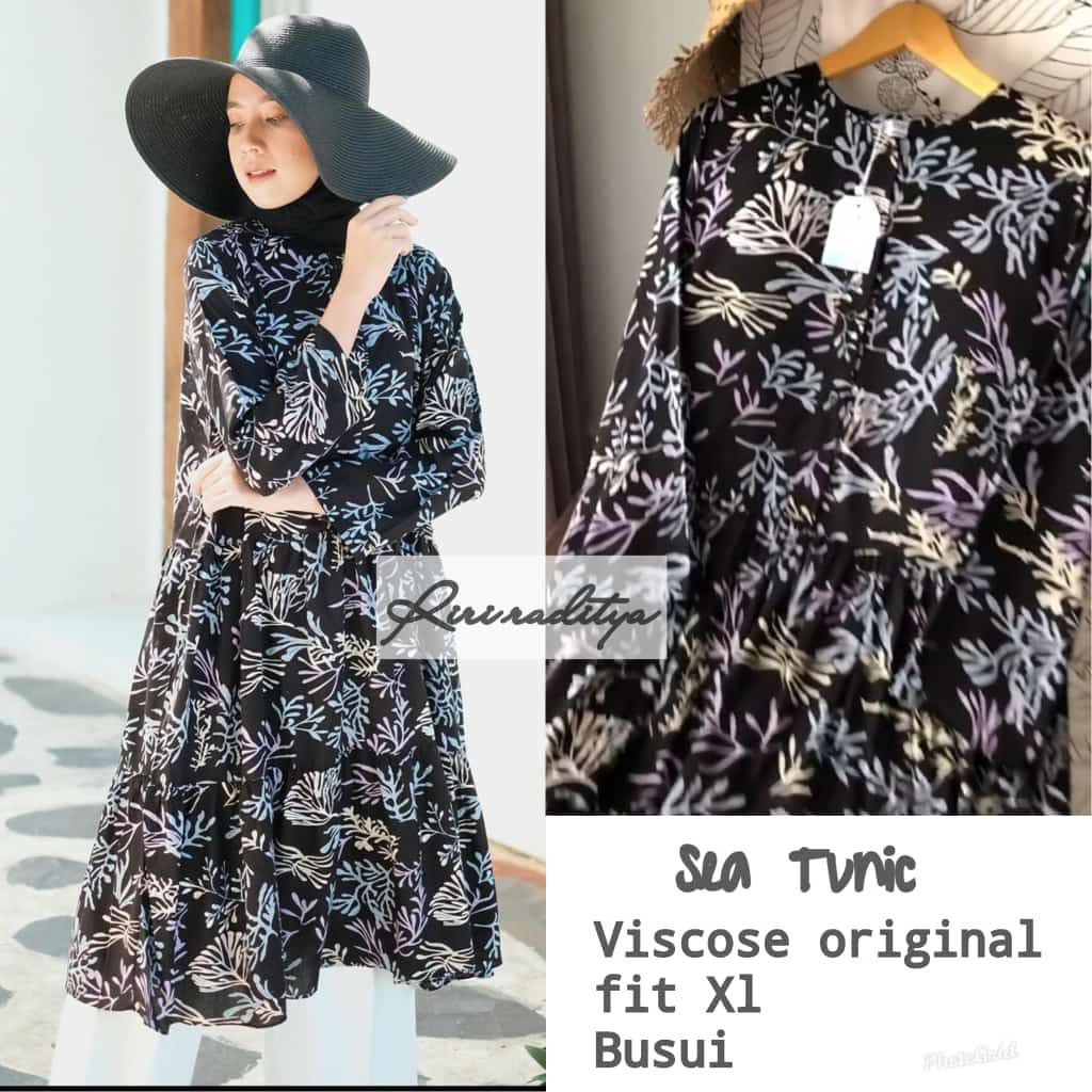 Fashion muslim SEA katun rayon viscose atasan tunik motif bunga wanita
