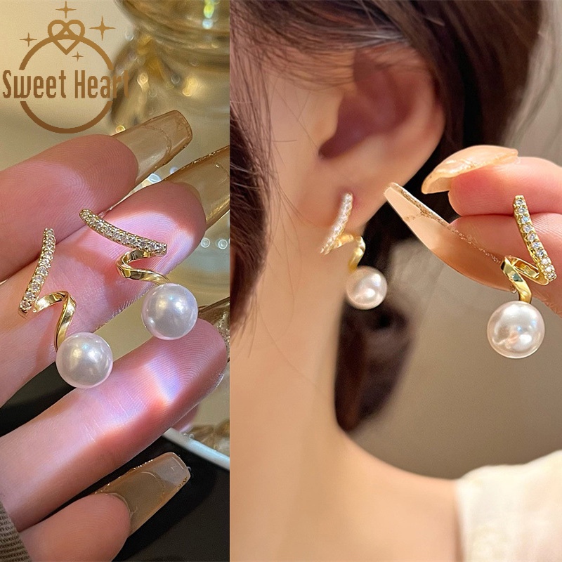 Anting Tusuk Silver S925 Desain Hati Hias Mutiara Gaya Korea Untuk Wanita