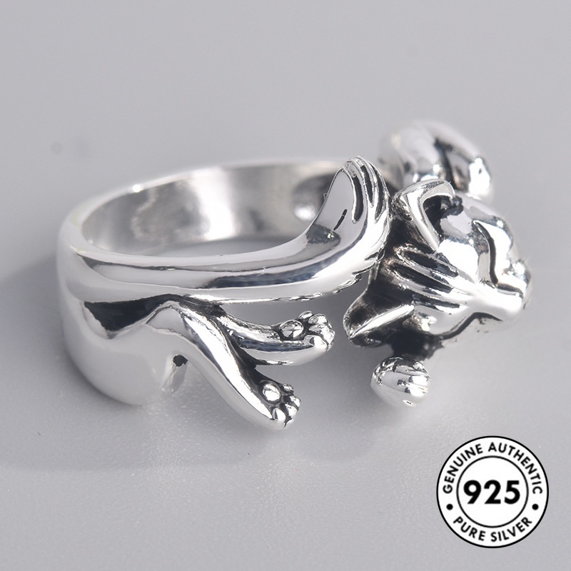 Cincin Model Terbuka Desain Kucing Bahan S925 Silver