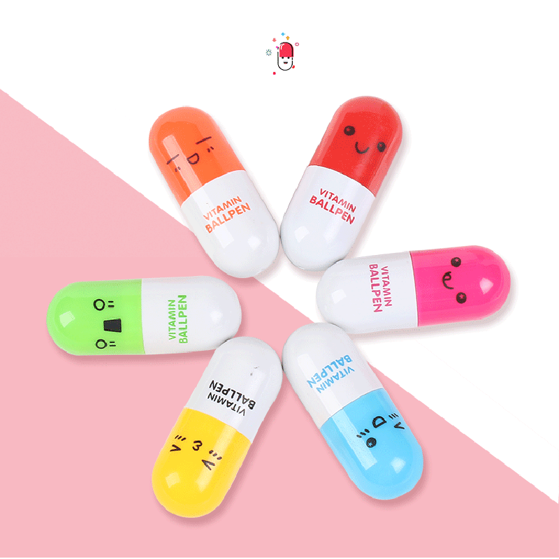1pc Pulpen Bentuk Pil Lucu Portable Untuk Stationery Sekolah / Kantor