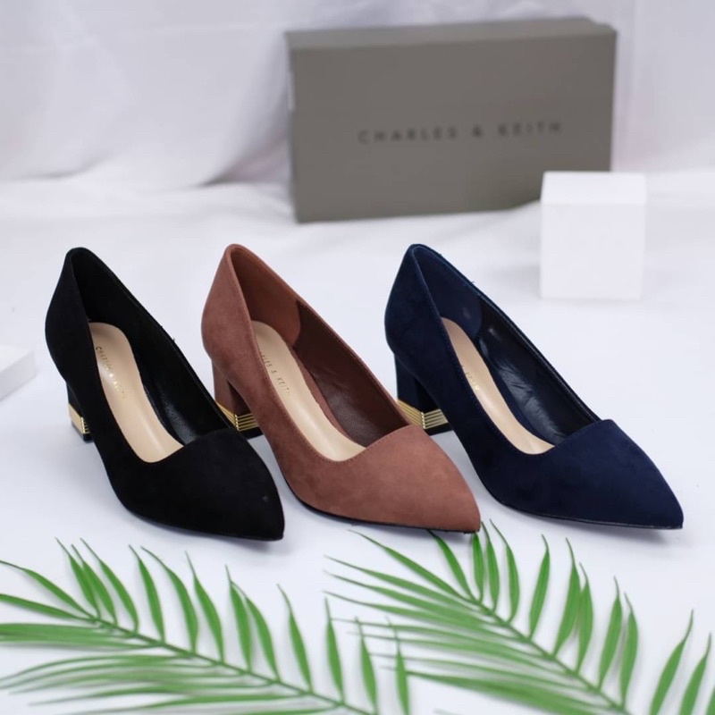 Sepatu Velvet Hak Tinggi Wanita CK Suede Block High Heels Premium Import Hitam Black Coklat Brown Bi