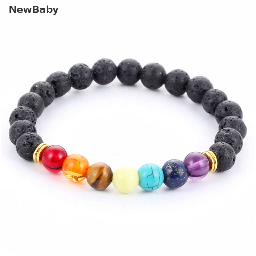 NewBaby 1x Hot Women 7 Gemstone Chakra Lava Rock Stone Prayer Reiki Bead Bracelet Bangle ID