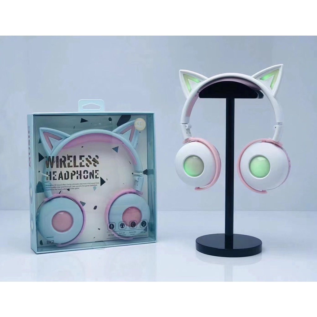 HGM-023 Cat Ear LED Light Headphones / Earphone Bisa Bluetooth / Bisa Kabel Aux Model Telinga Kucing