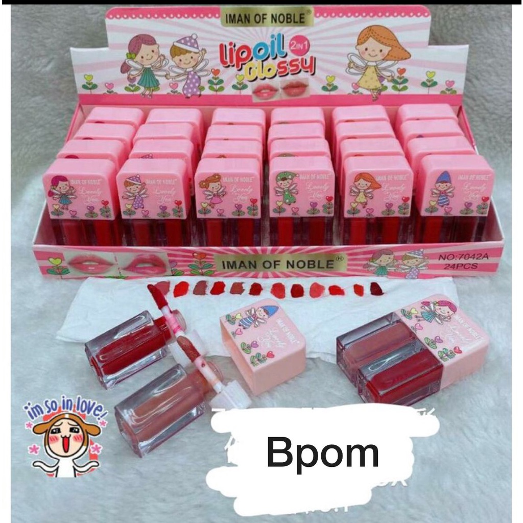 LIPCREAM LIPOIL LIP GLOSS IMAN OF NOBLE 2in1 dapat 2 warna dalam 1 kemasan