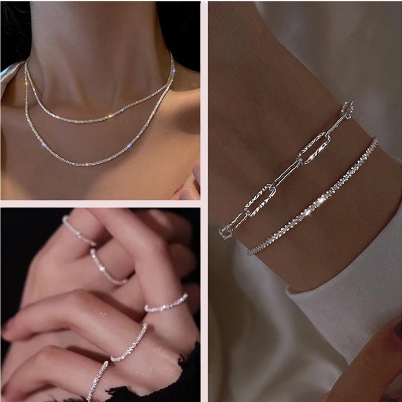 Kalung Choker Rantai Kristal Berlian Imitasi Warna Silver Untuk Wanita