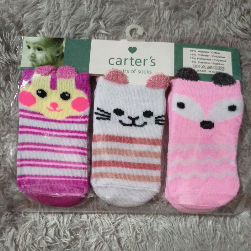 (Isi 3 Pasang) Kaos Kaki Import Impor Carter Carters Carter's Lembut Lucu Newborn Baby Socks 3 Pairs of Socks