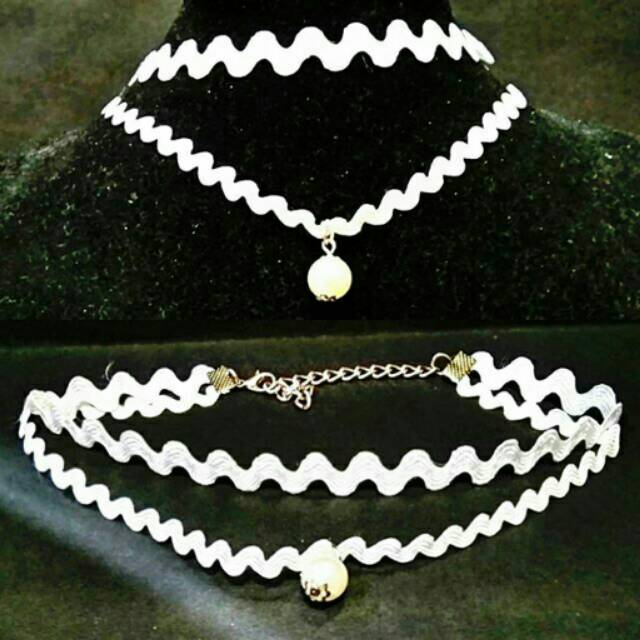 White Double White Pearl  Zigzag Choker Necklace | Kalung Handmade Premium Collection