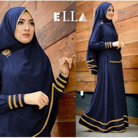 XD221 GAMIS MUSLIMAH SYARI FREE HIJAB MOTIF SYFA bahan FULL JERSEY - Biru Navy