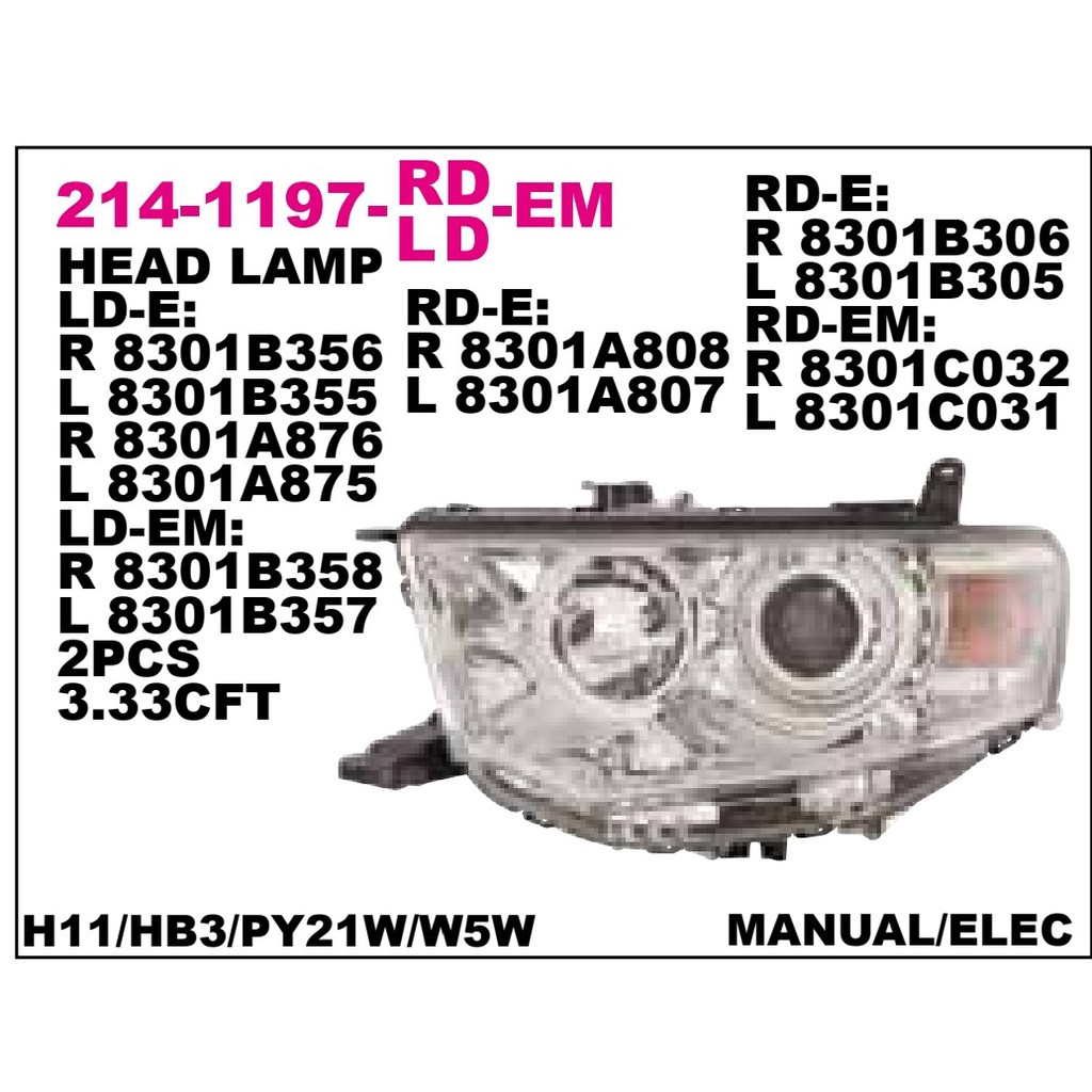 HEAD LAMP - MITSUBISHI PAJERO SPORT 2009 DEPO