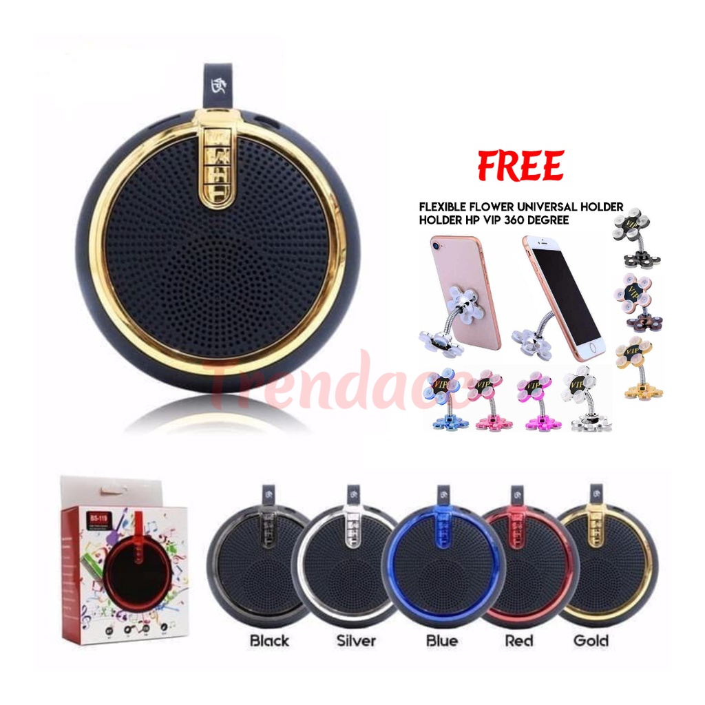 Trend-PAKET Speaker Bluetooth BS 119 FREE Holder Bunga / Flexible FLOWER Universal Holder / Car Hold