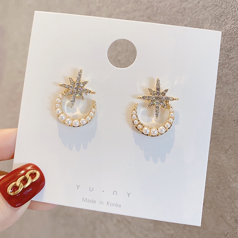 Luxury Star with Moon Pearl Shine Earrings Fashion Women Earrings Girlfriends Jewelry Accessory