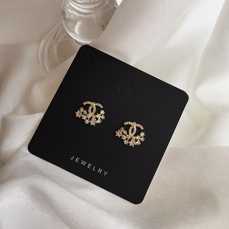 Anting 925 Silver Needle Aksen Zircon Gaya Perancis Untuk Wanita