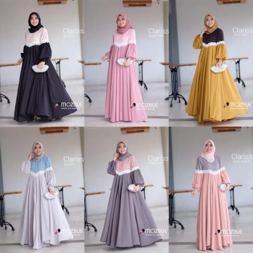 NEW CLARISSA MAXI MOSSCRAPE MIX MUTIARA Fashion Muslim Gamis Wanita Terbaru Gamis Murah Kekinian