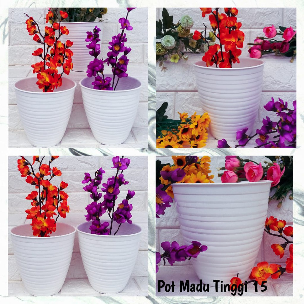 Pot Madu Pirus 15 Tinggi Putih Motif Tawon Pot Plastik 15cm Vas Bunga Putih Bukan Pot Pirus Tawon