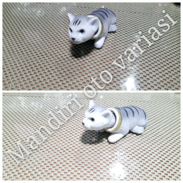 Boneka pajangan dashboard mobil boneka goyang murah motif kucing putih ungu