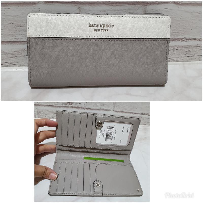 dompet kate spade cameron slim bifold large wallet white grey