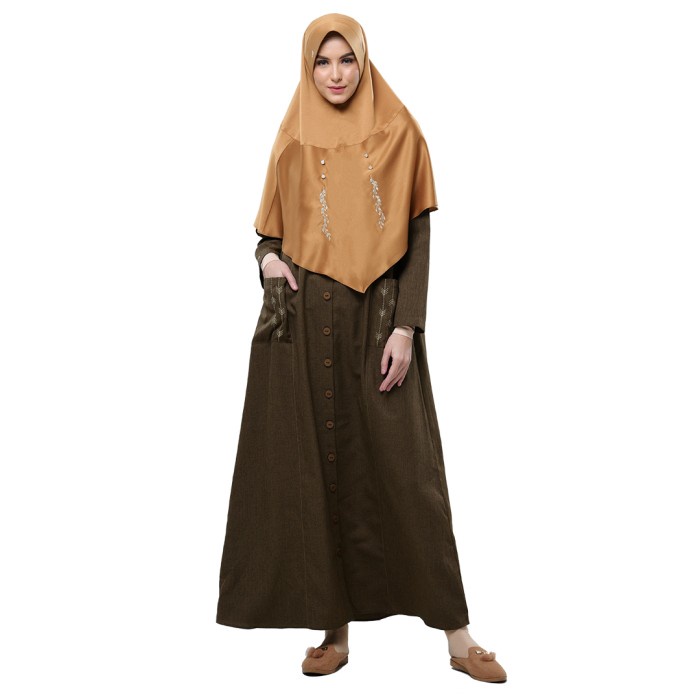 PREMIUM RABBANI - GAMIS DRESS MUSLIM WANITA ILONA - COKELAT, M