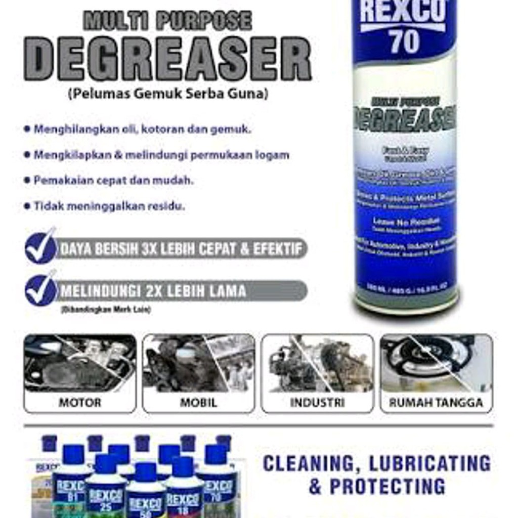 Rexco 70 Degreaser Multi Purpose Cleaner Pembersih Mesin Rumah Tangga 500ml