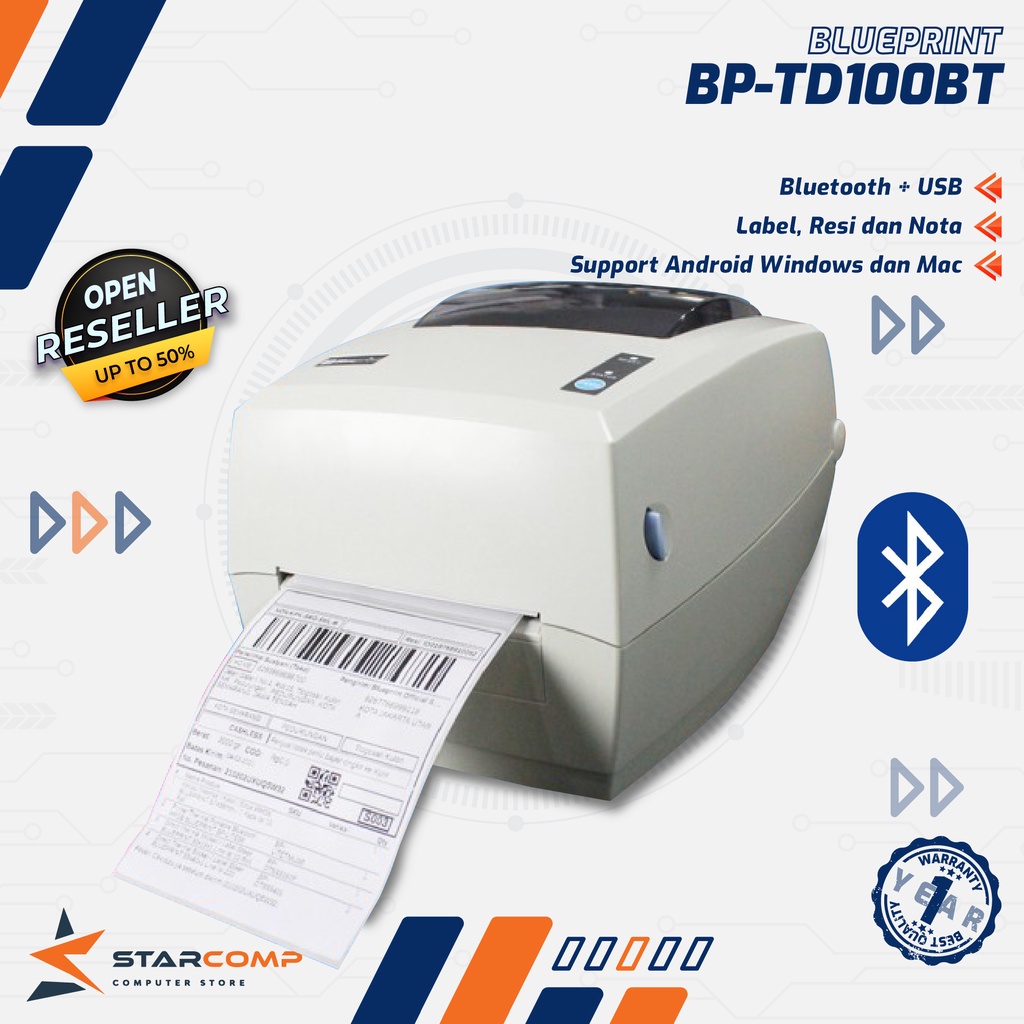 Jual Printer Barcode Thermal Label Resi A6 BLUEPRINT TD110BT USB ...