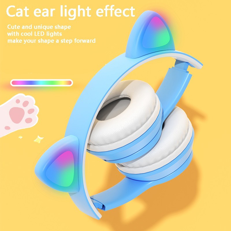 Headphone Bluetooth Cat Headset Gaming Wireless Telinga Kucing LED Bando Telinga Kucing