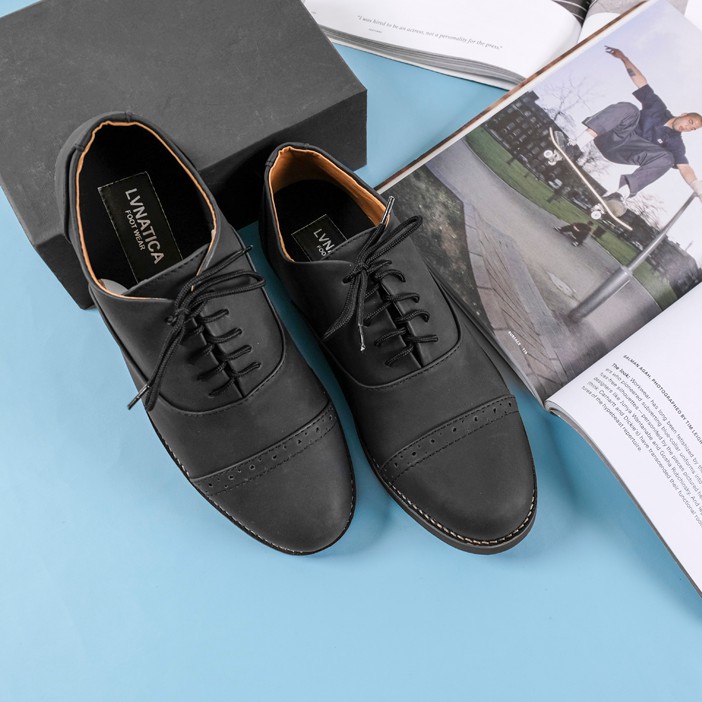 Oxford Black | Sepatu Pantofel Santai Kerja Kantor Kuliah Pria Cowok Men Ori Laces | FORIND Lvnatica