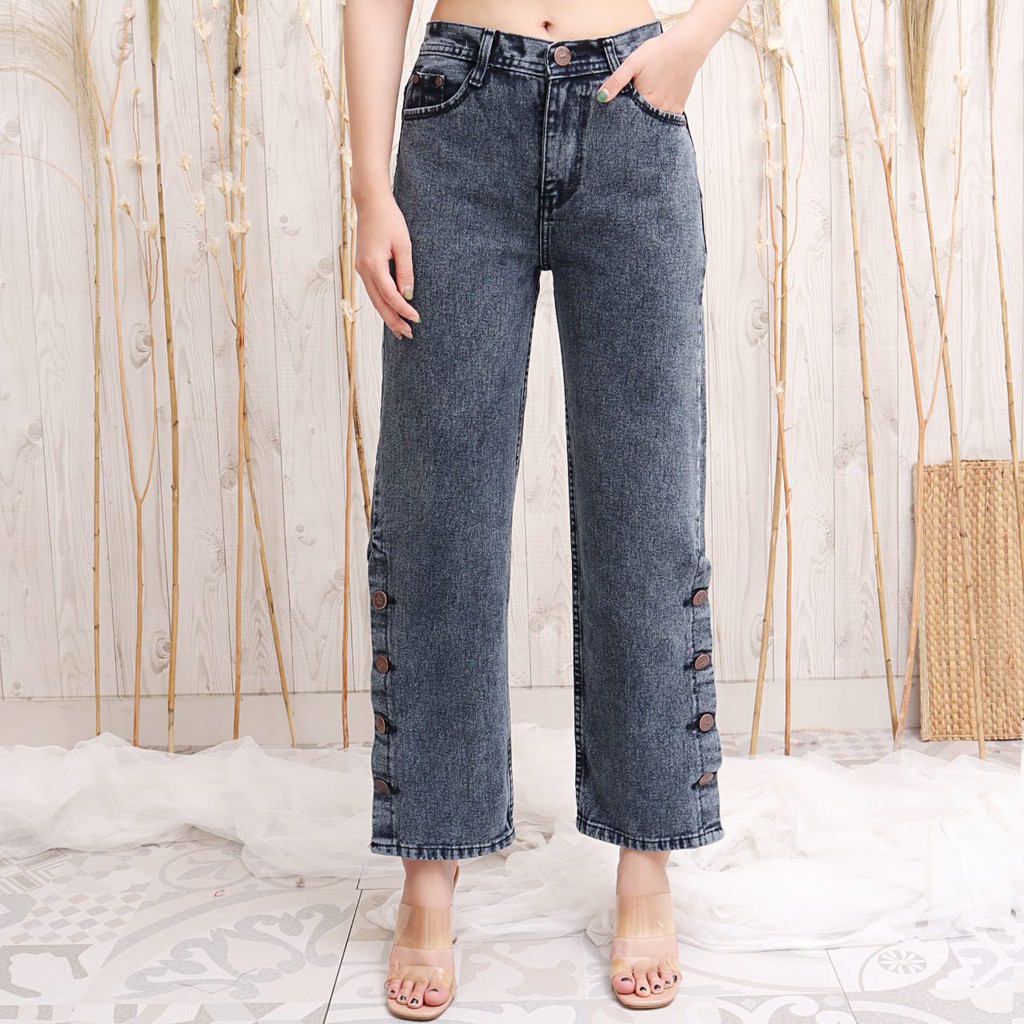 FWR - Vivi Boyfriend jeans wanita / Celana Kulot Kancing Bawah