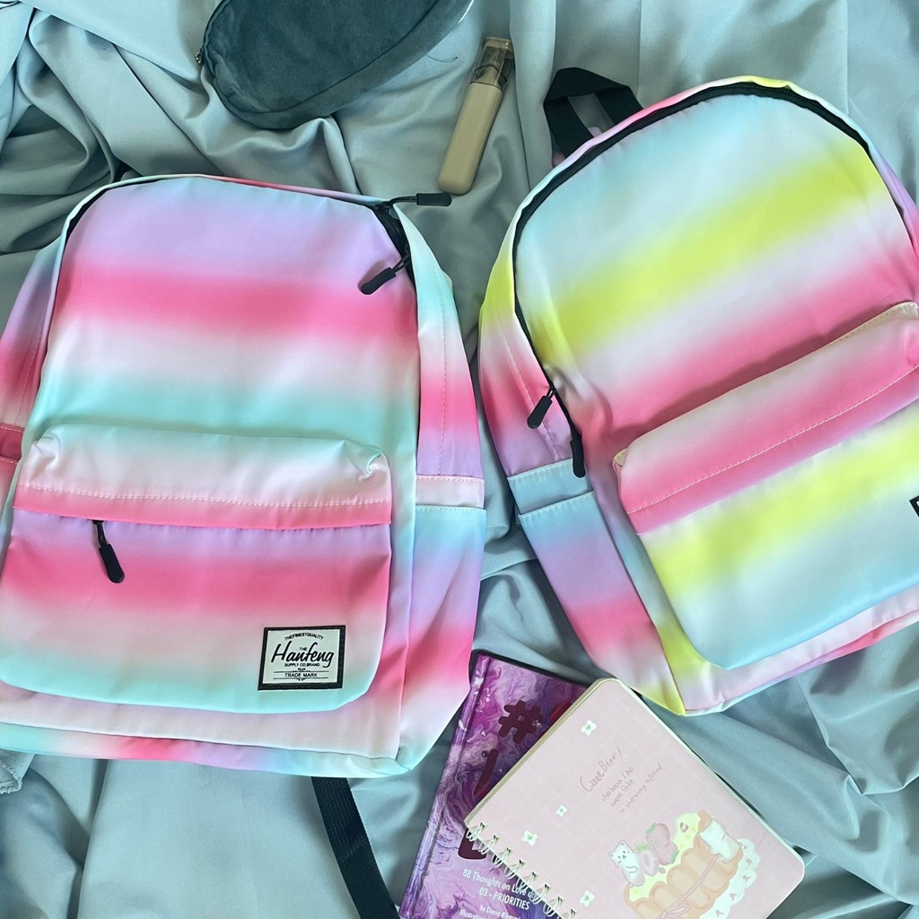 TAS RANSEL GRADASI OMBRE NEW VERSION UKURAN BESAR MODEL WARNA ESTETIK TAS ANAK / REMAJA GRADASI COLOUR BEST QUALITY BIG SIZE READY STOK HARGA TERJANGKAU