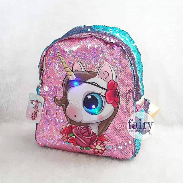  TAS  UNICORN  SEQUIN LED NYALA RANSEL UNICORN  TAS  LED ANAK 