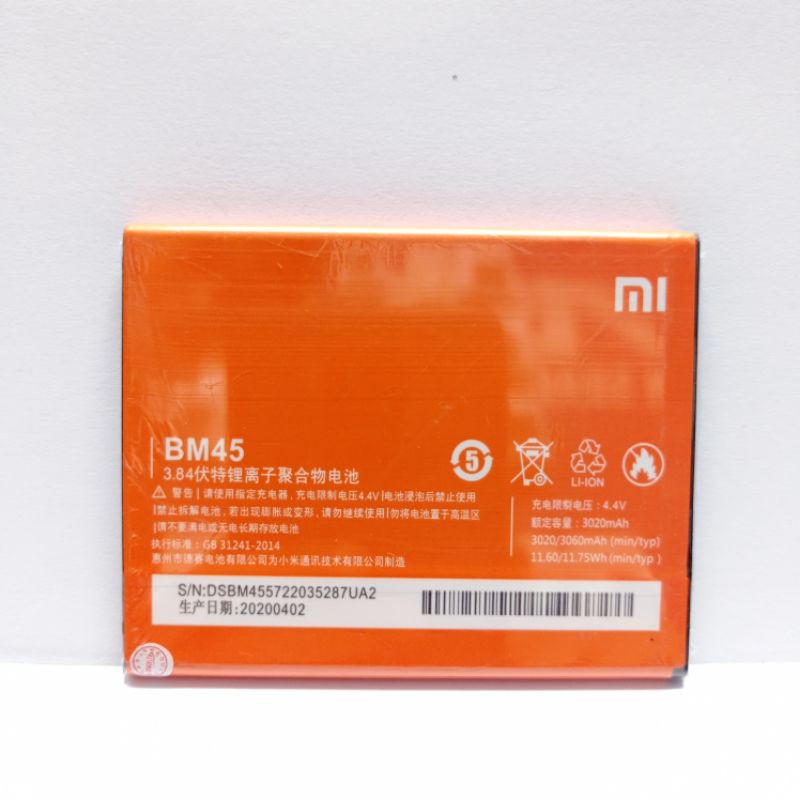 Baterai Battery Batre Xiaomi Redmi Note 2 Bm45 Original &amp; Double power 5800 mah