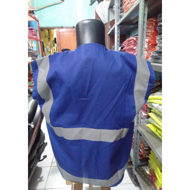 ROMPI SAFETY BAHAN KAIN DRILL FREE LOGO K3 BENDERA BIRU RESLETING 3 KANTONG SAKU