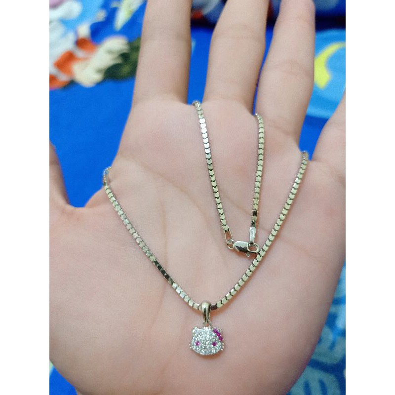 KALUNG ANAK PERAK 925 +LIONTIN LAPIS MAS PUTIH