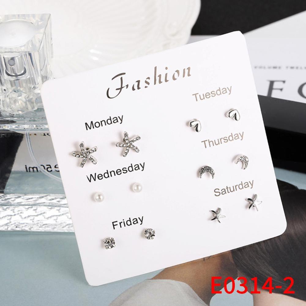 Timekey 6 Pasangset Anting Tusuk Silver Wanita Hias Berlian Imitasi Gaya Korea Untuk Hadiah A6K4