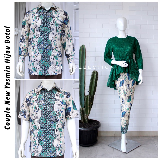 couple new yasmin hijau botol kipas/ brukat/ batik/ couple lamaran/ busui friendly/ baju kondangan