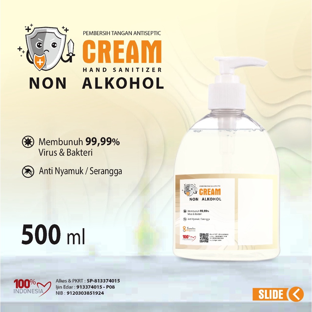 Hand Sanitizer Cream Non Alkohol Antiseptic Aroma Segar 500 ml Pump Botol Random