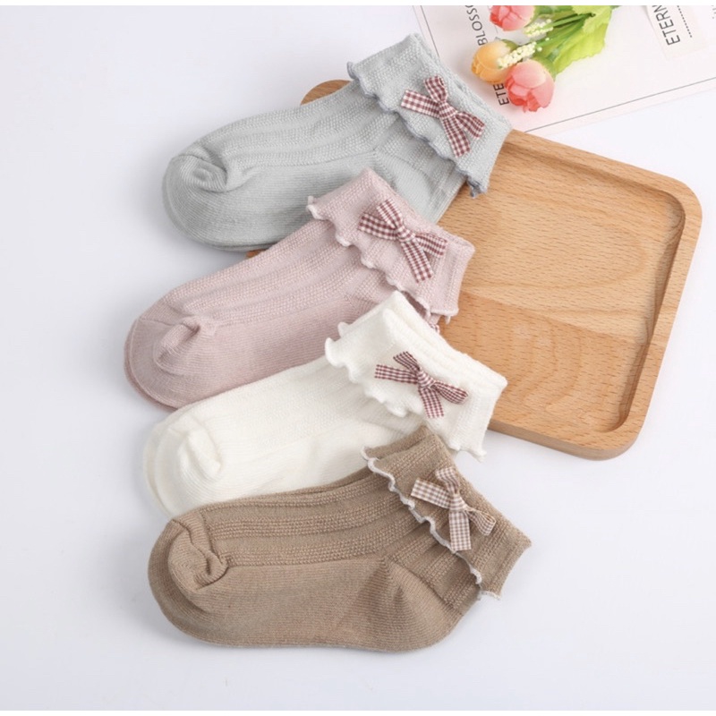 Kaos Kaki Anak Balita Perempuan Pendek Model PITA KOTAK Pendek / Kids Toddler Socks