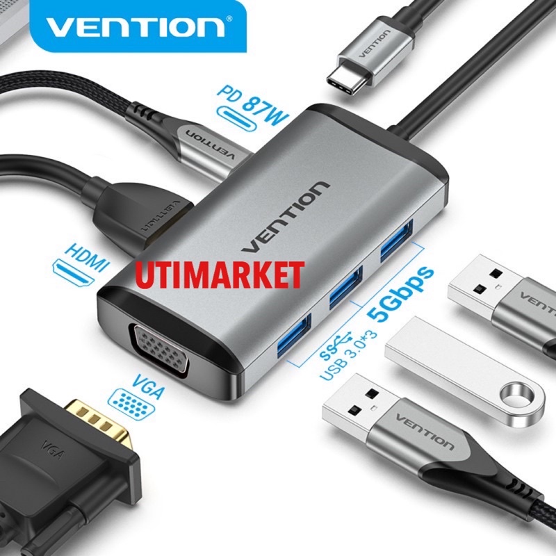 Type C to hdmi vga Usb 3.0 Vention 6 in 1