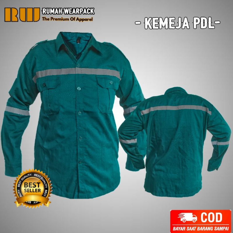 Kemeja PDL Safety Baju PDL Wearpack PDL Kancing Atasan Lengan Panjang Warna Hijau Tosca