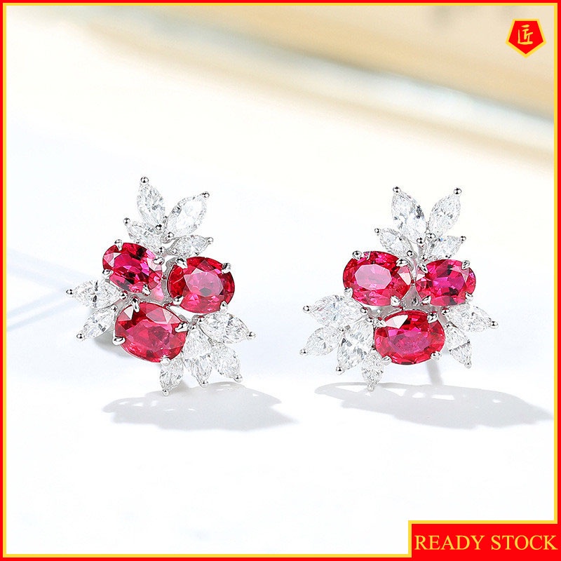 Fashion Inlaid Ruby Diamond Stud Earrings Sapphire Earrings