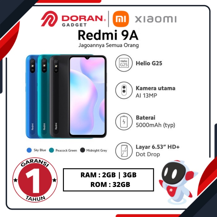 Xiaomi Redmi 9A 2GB / 32GB | 3GB / 32GB | 2/32 | 3/32 - Garansi TAM 1 Tahun