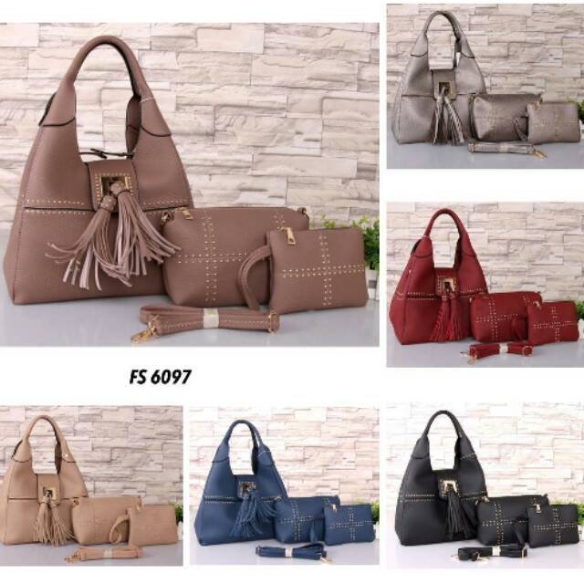 Tas Wanita Bag Hobo Shiny 6097 # set 3in1 Tas Import Tas Batam Tas Grosir Batam