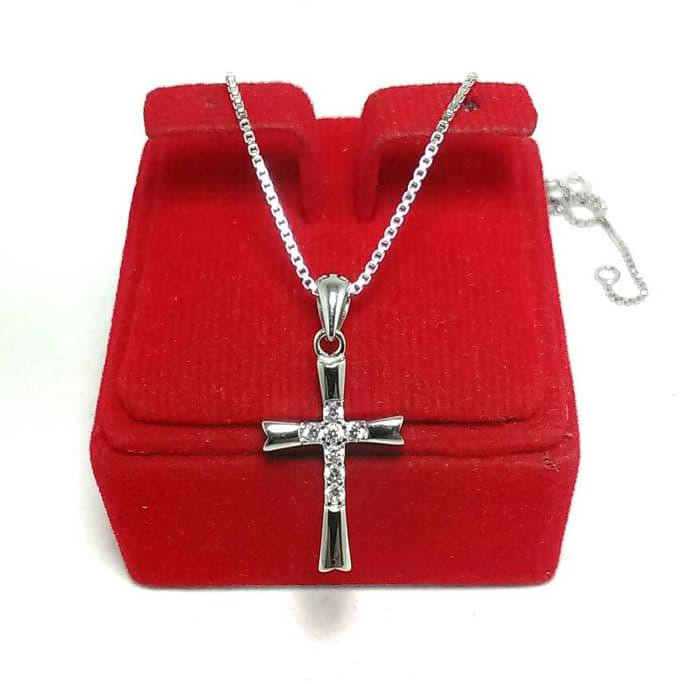 Hotlist Perhiasan Kalung Salib Perak Silver 925 Lapis Emas Putih/Kalung Salib