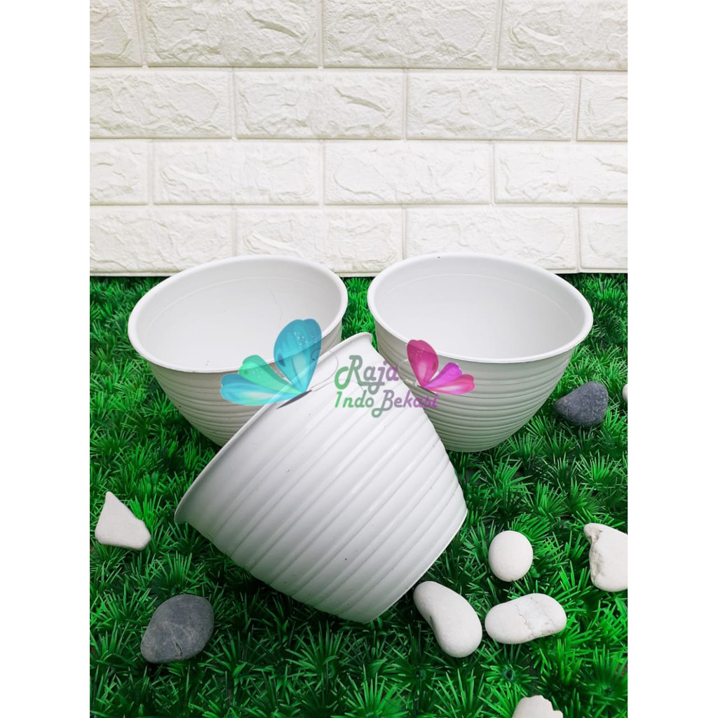 POT TAWON MDN 15 PUTIH MOTIF TAWON - POT PLASTIK 15CM VAS POT BUNGA TAWON BULAT - bunga hias MURAH